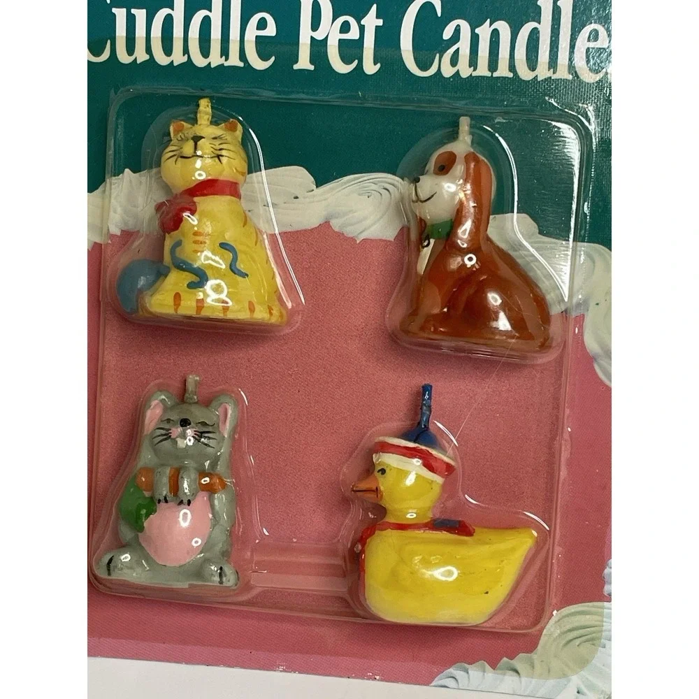 VTG Candles Cuddle Pets Cake And Party Supply Cat Dog Mouse Duck Lot Of 2 New
